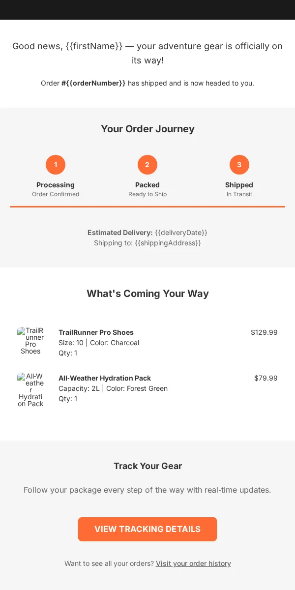 Shipping Notification Email Template for Sports Outdoors
