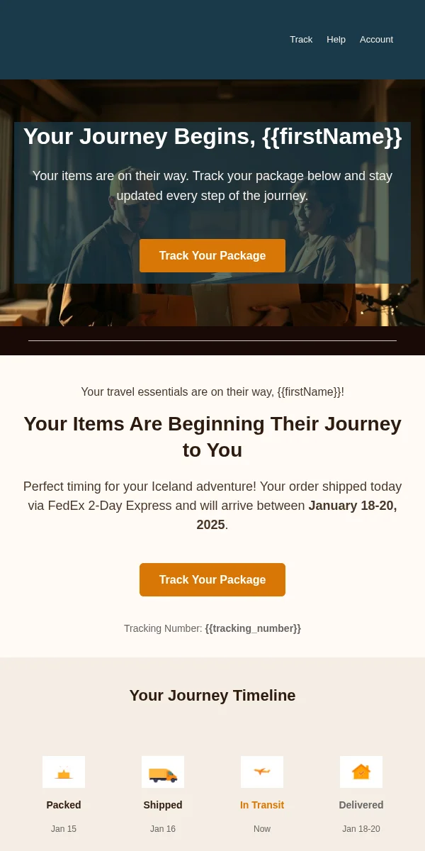 Shipping Notification Email Template for Travel Hospitality