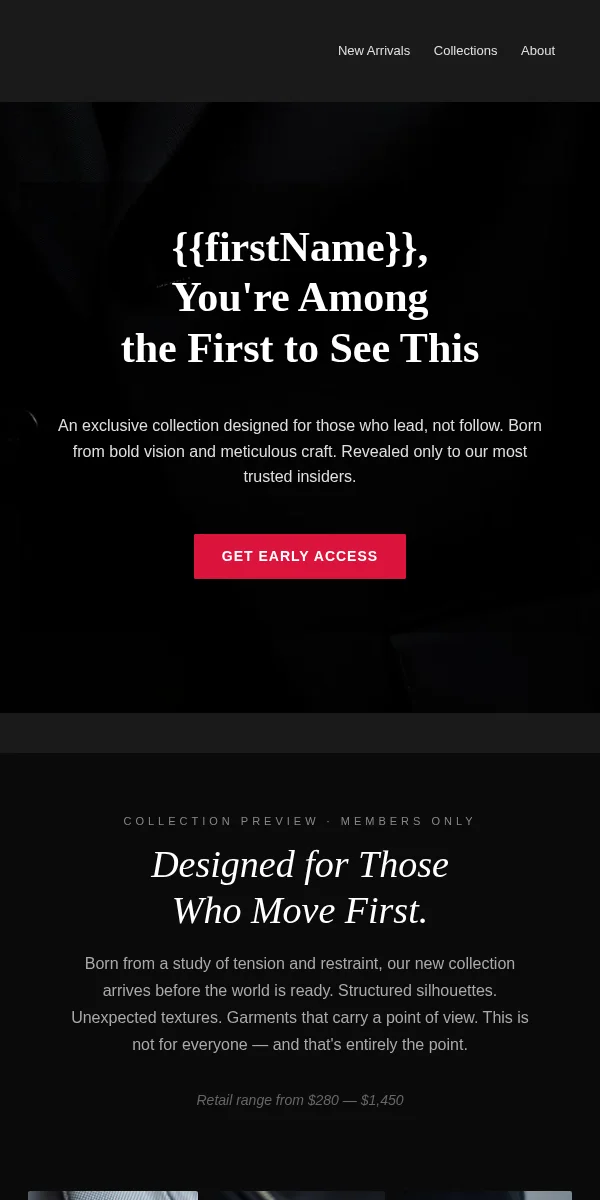 sneak peek email template for fashion brands