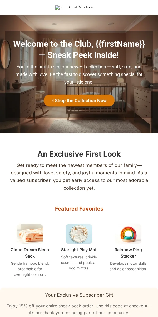 sneak peek email template for baby & kids brands