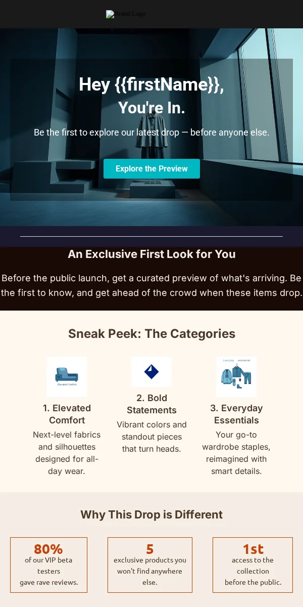 sneak peek email template for ecommerce