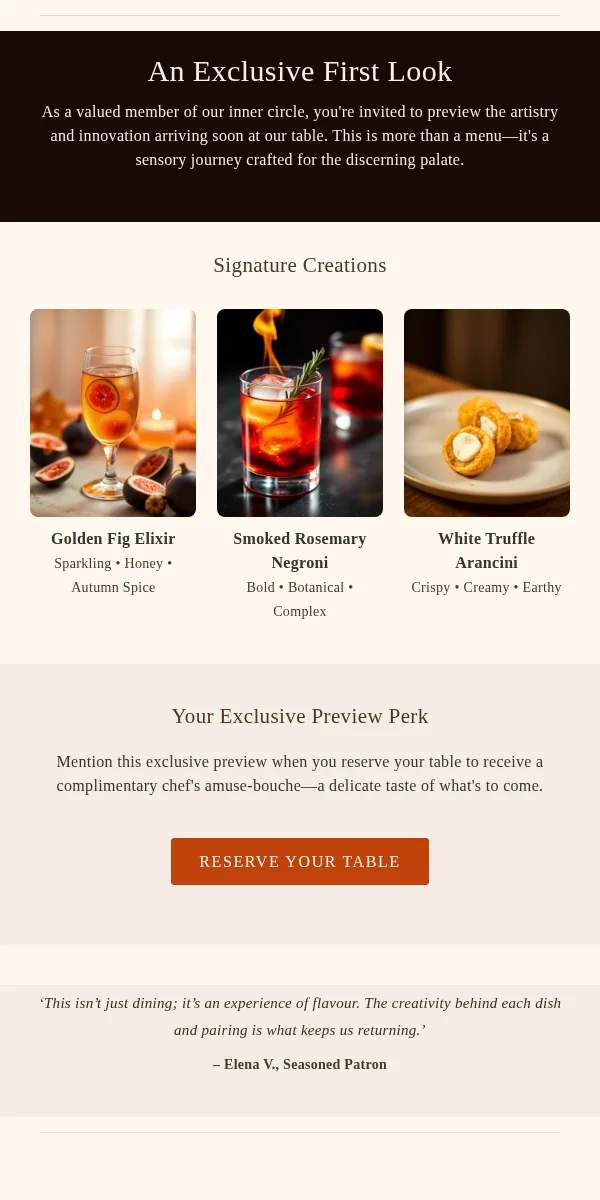 sneak peek email template for restaurants