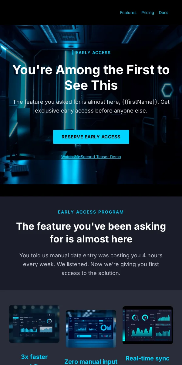 Sneak Peek Email Template for Saas Software