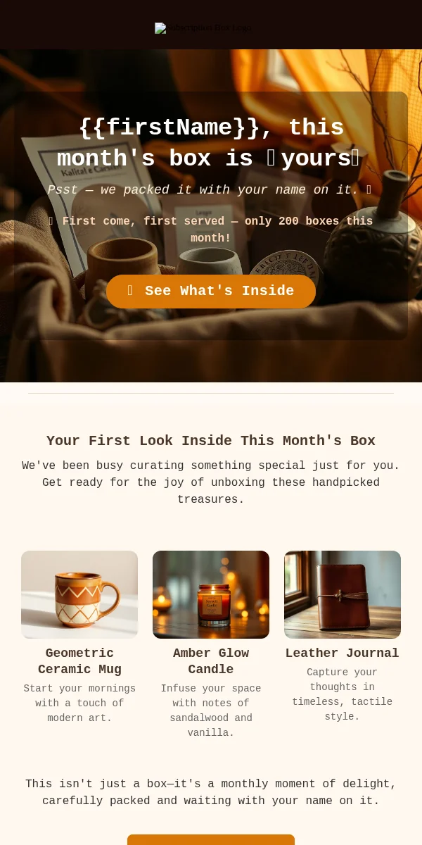 sneak peek email template for subscription boxes