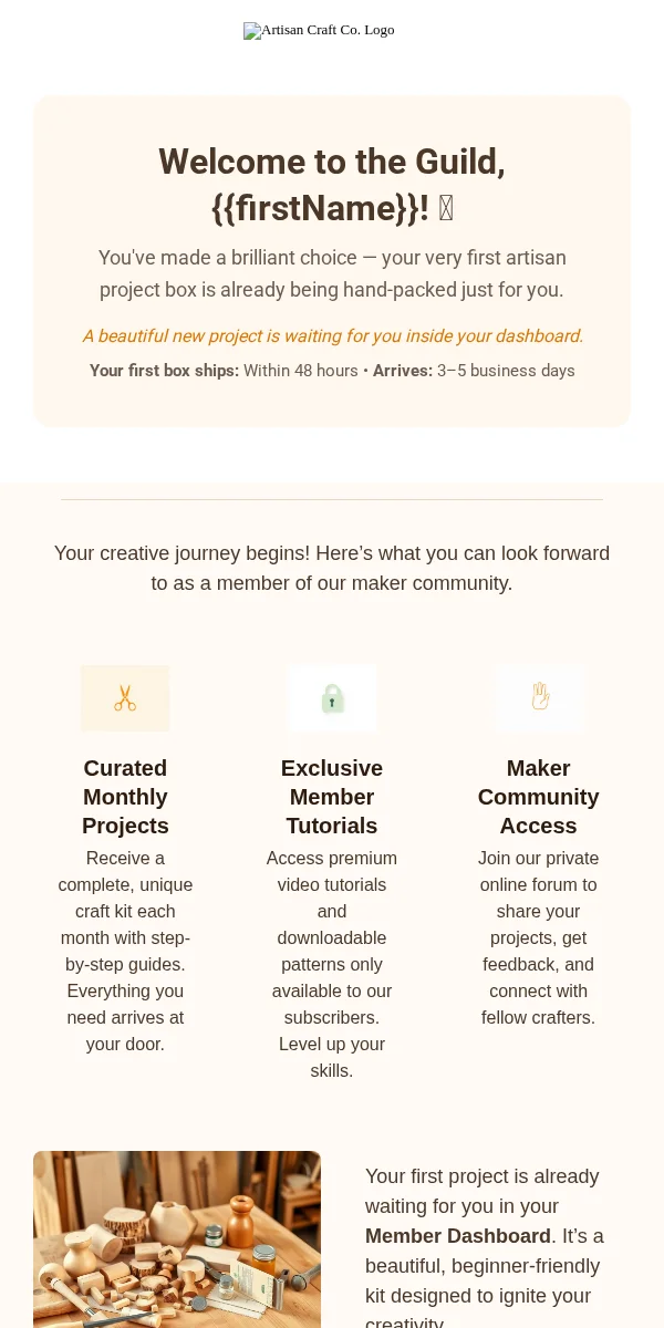 Subscription Confirmation Email Template for Arts Crafts
