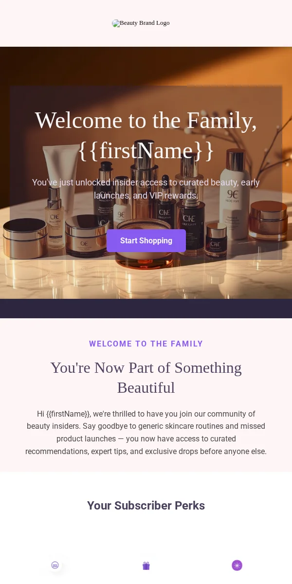 Subscription Confirmation Email Template for Beauty Cosmetics