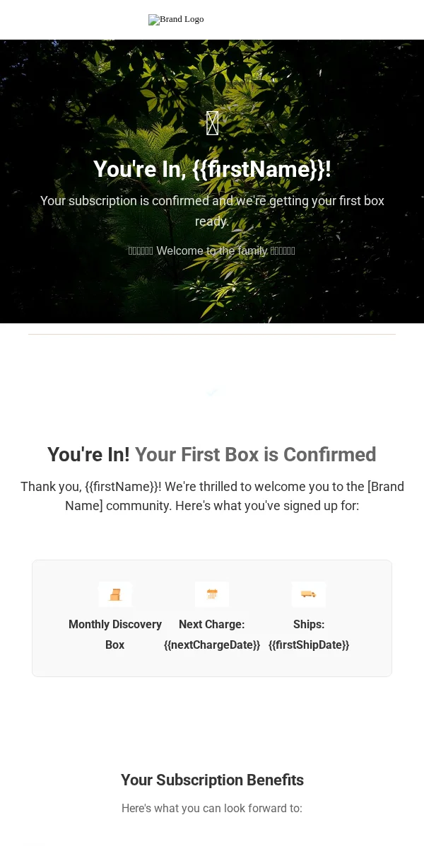 Subscription Confirmation Email Template for Ecommerce Retail