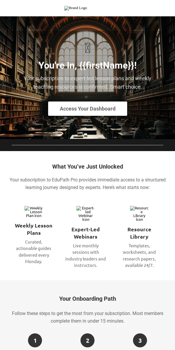 Subscription Confirmation Email Template for Education