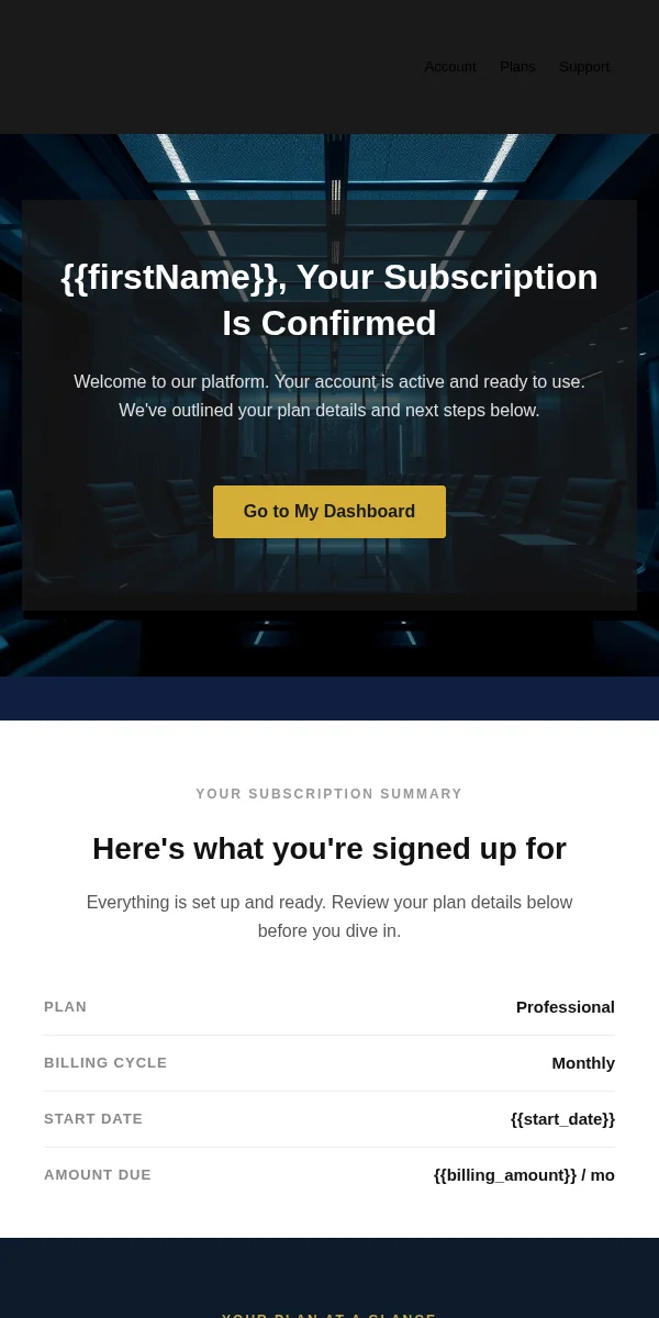 Subscription Confirmation Email Template for Finance Banking