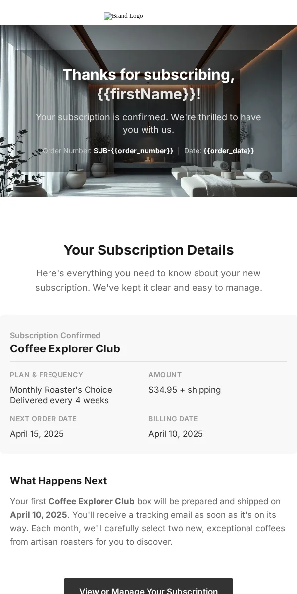 Subscription Confirmation Email Template for Food Beverage
