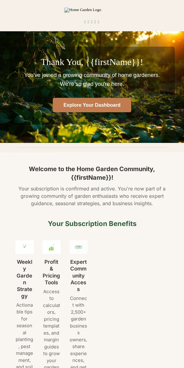 Subscription Confirmation Email Template for Home Garden
