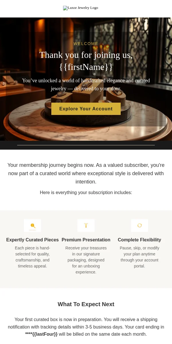 Subscription Confirmation Email Template for Jewelry Accessories