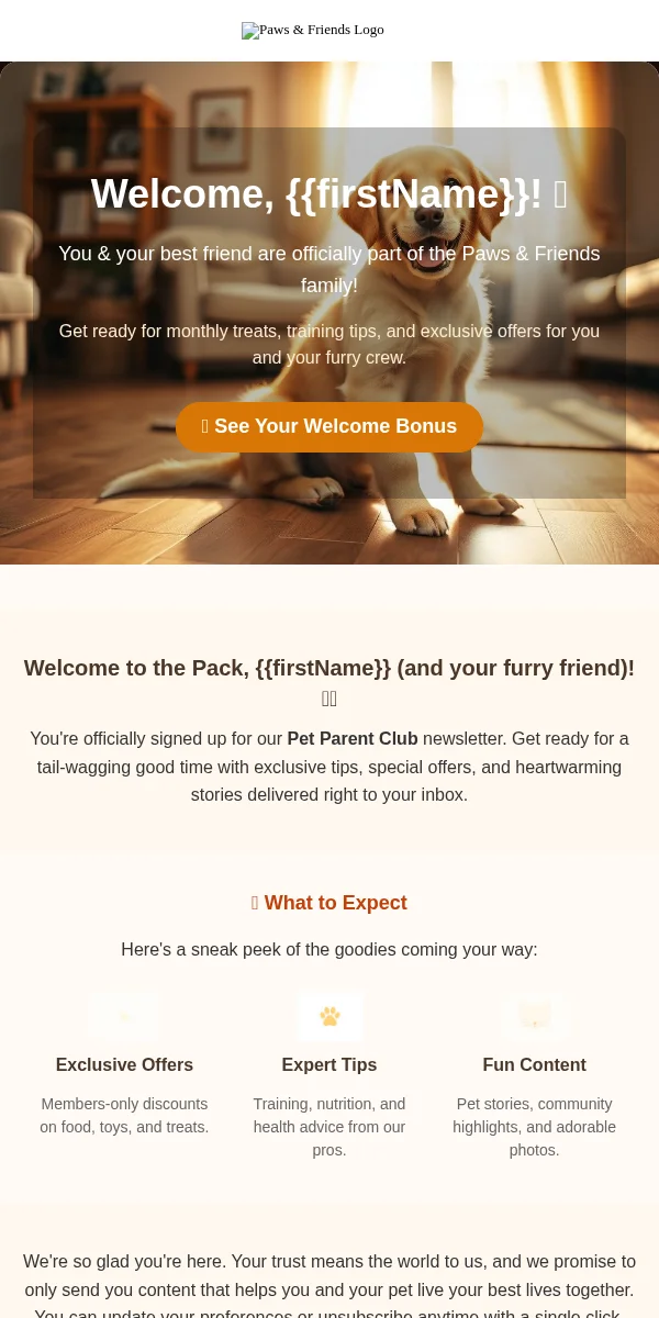 Subscription Confirmation Email Template for Pets Animals