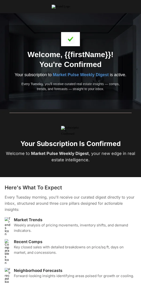 Subscription Confirmation Email Template for Real Estate