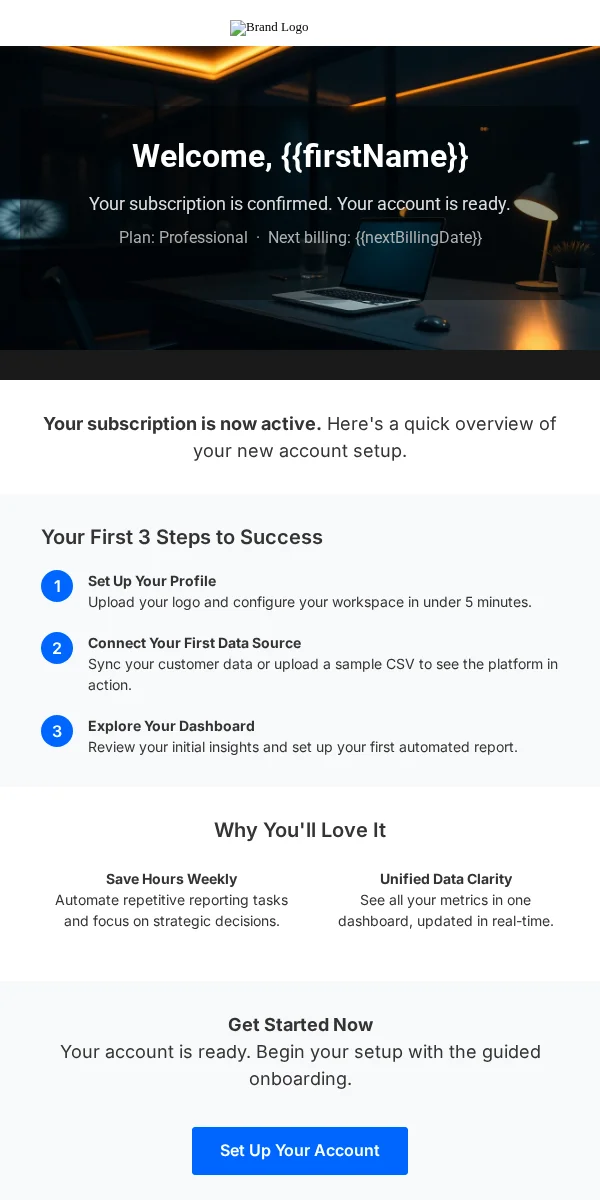Subscription Confirmation Email Template for Saas Software