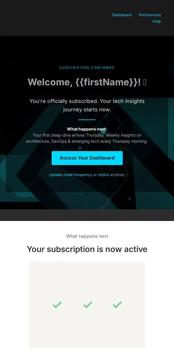 Subscription Confirmation Email Template for Technology