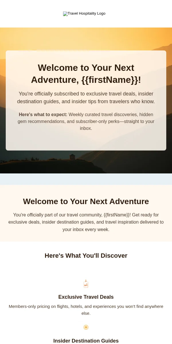 Subscription Confirmation Email Template for Travel Hospitality