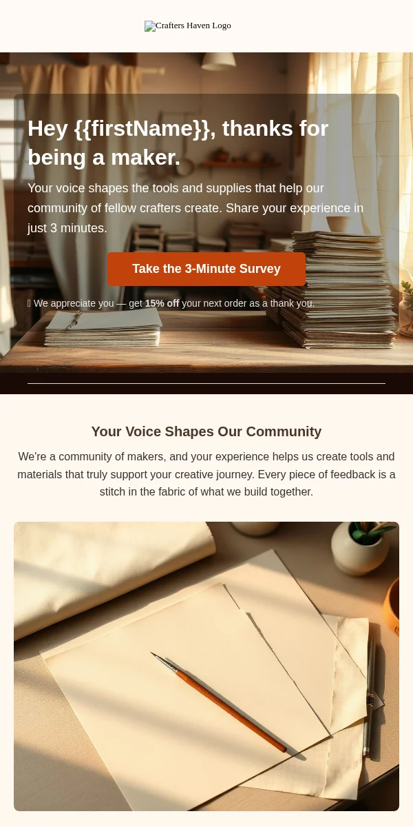 Survey Feedback Email Template for Arts Crafts