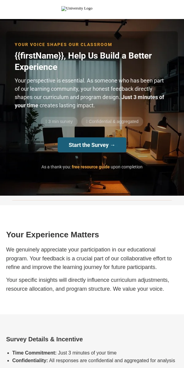 Survey Feedback Email Template for Education