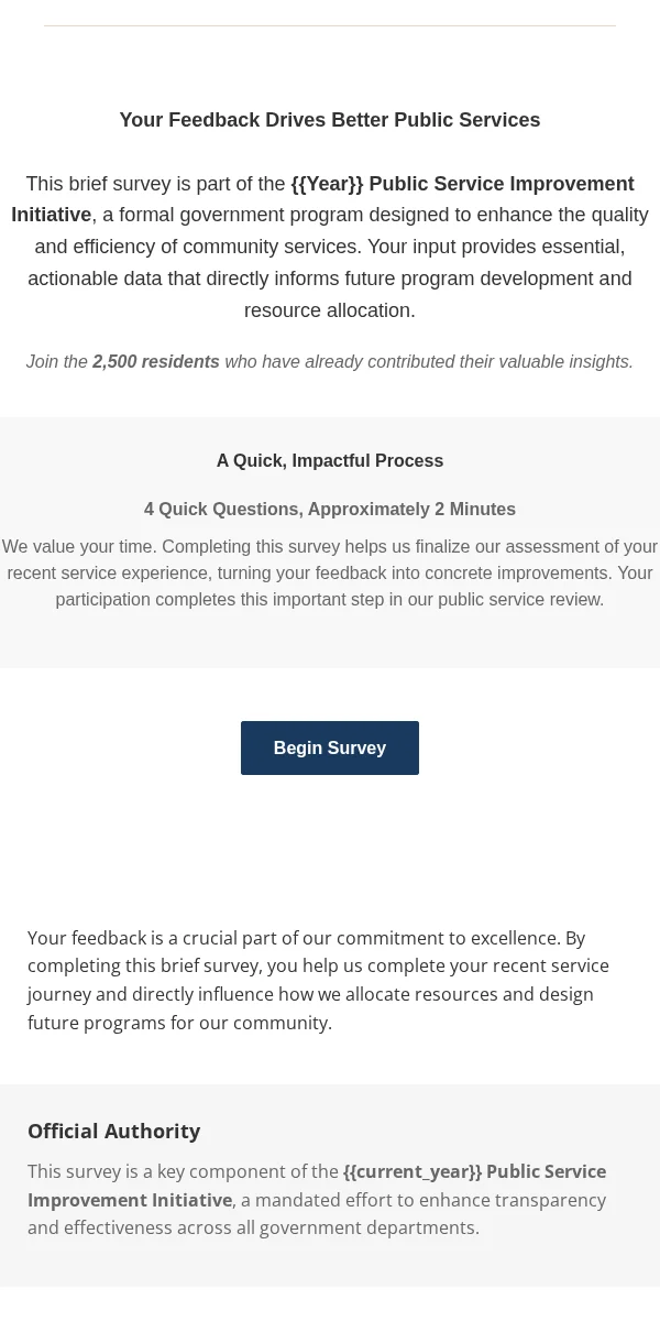 Survey Feedback Email Template for Government Public
