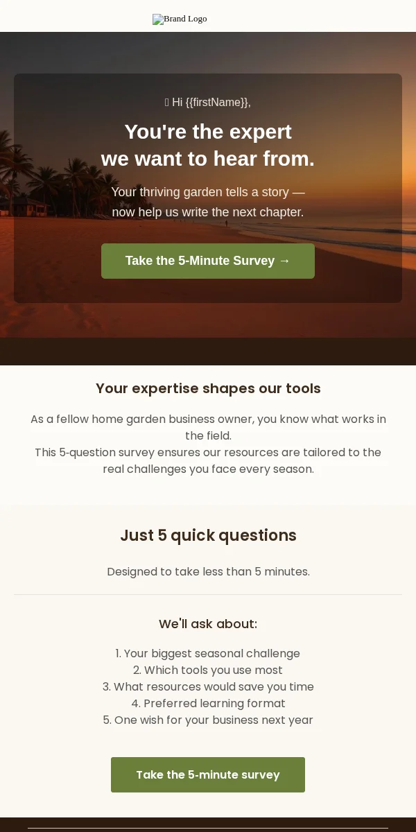 Survey Feedback Email Template for Home Garden