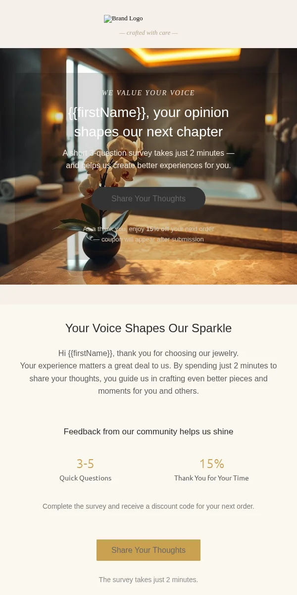Survey Feedback Email Template for Jewelry Accessories