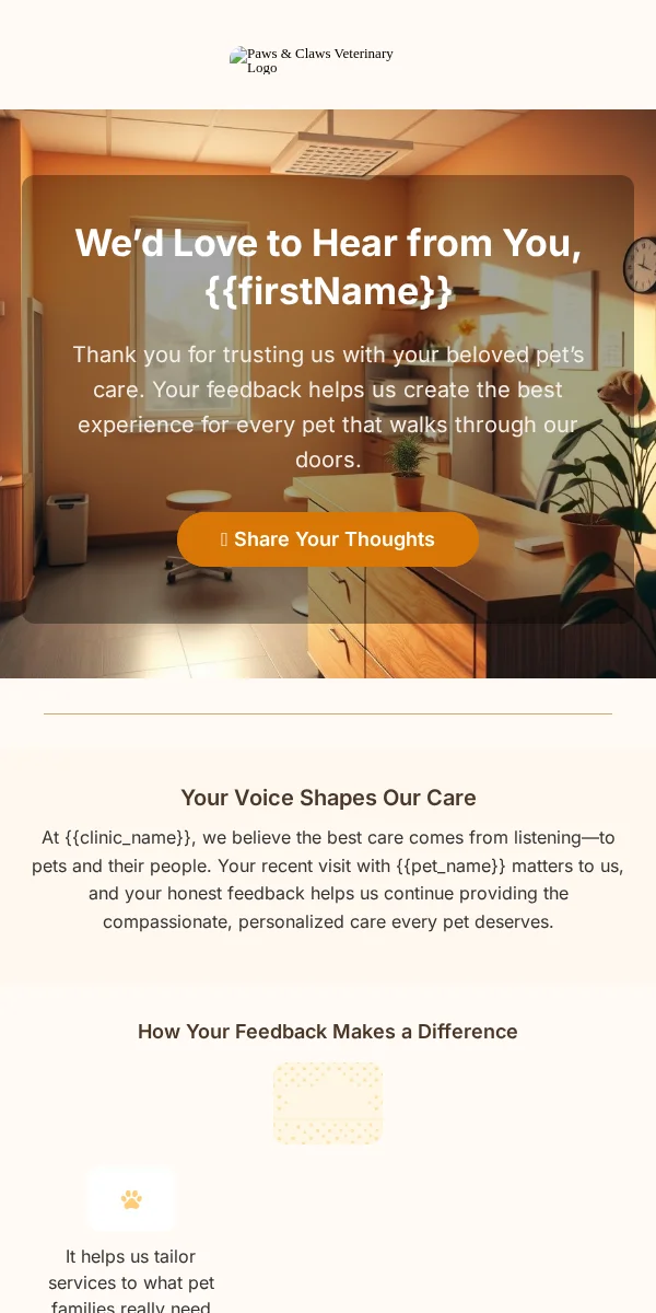 Survey Feedback Email Template for Pets Animals
