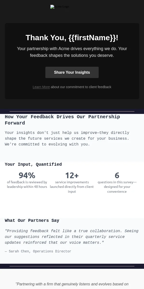 Survey Feedback Email Template for Professional Services