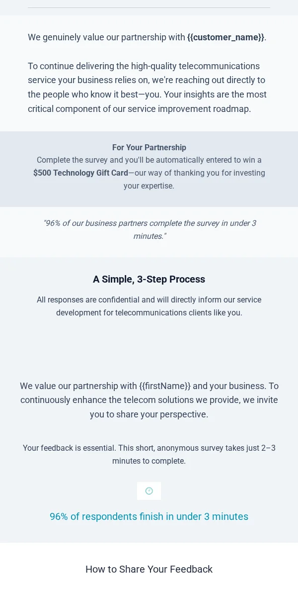 Survey Feedback Email Template for Telecommunications