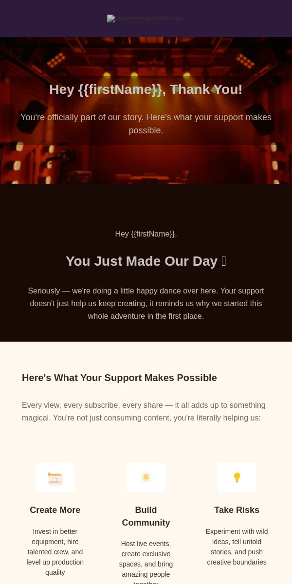 Thank You Email Template for Entertainment Media