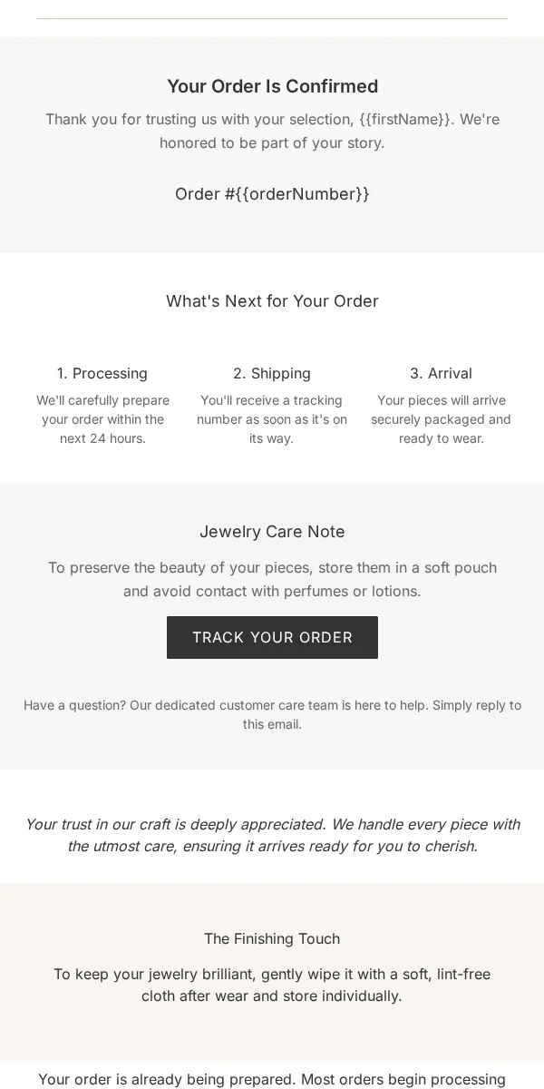 Thank You Email Template for Jewelry Accessories