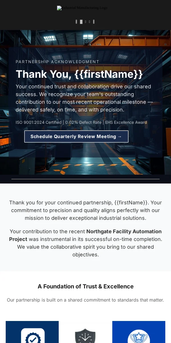 Thank You Email Template for Manufacturing Industrial