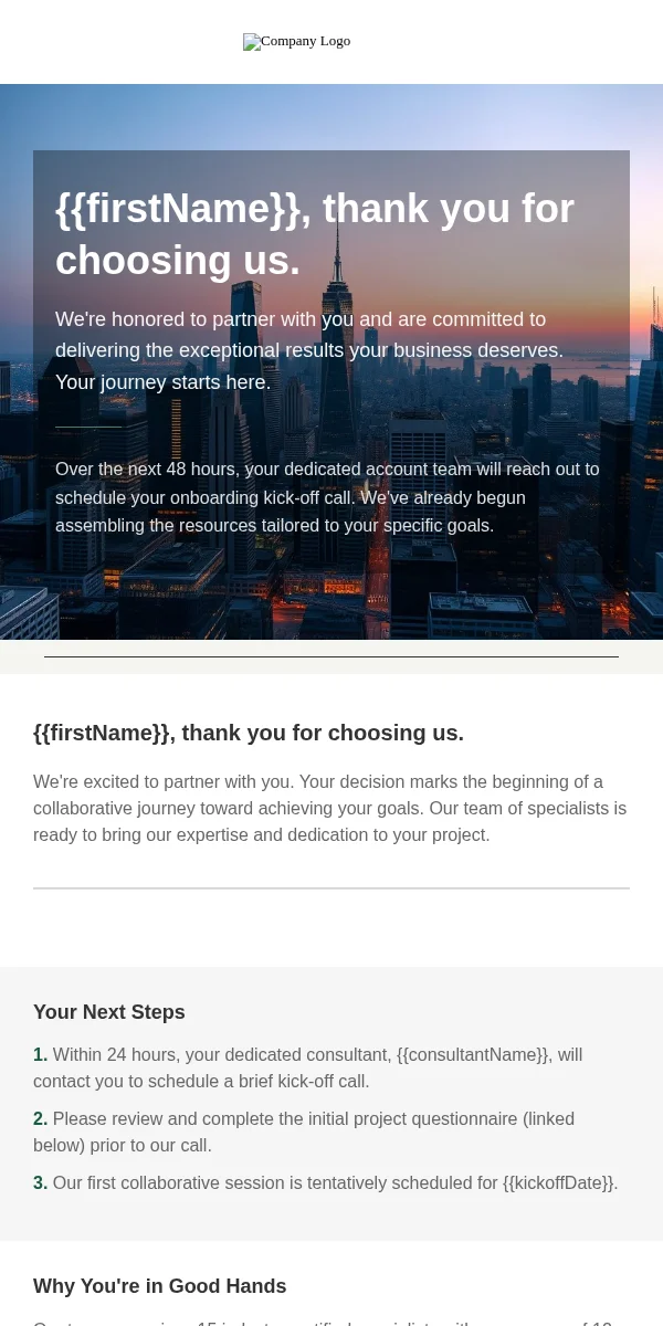 Thank You Email Template for Professional Services