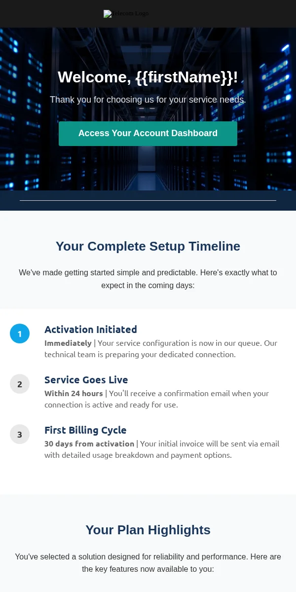 Thank You Email Template for Telecommunications