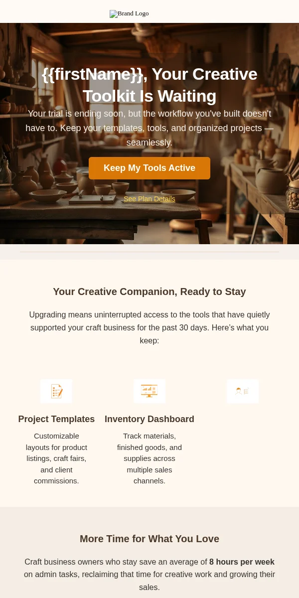Trial Expiring Email Template for Arts Crafts