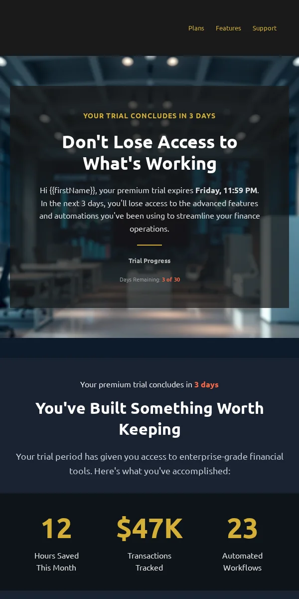 Trial Expiring Email Template for Finance Banking