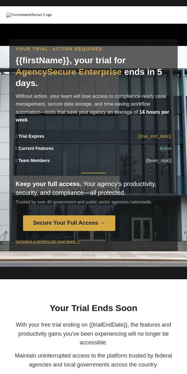 Trial Expiring Email Template for Government Public