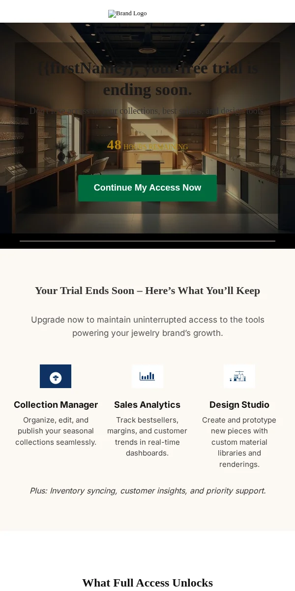 Trial Expiring Email Template for Jewelry Accessories