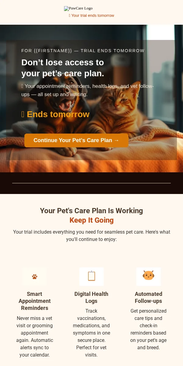 Trial Expiring Email Template for Pets Animals