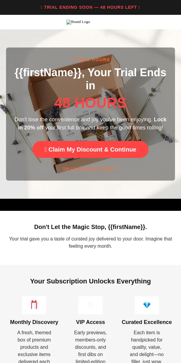 Trial Expiring Email Template for Subscription Boxes