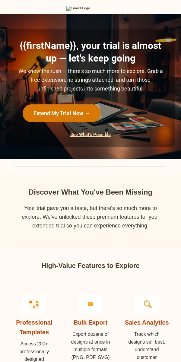 trial extension email template for arts & crafts
