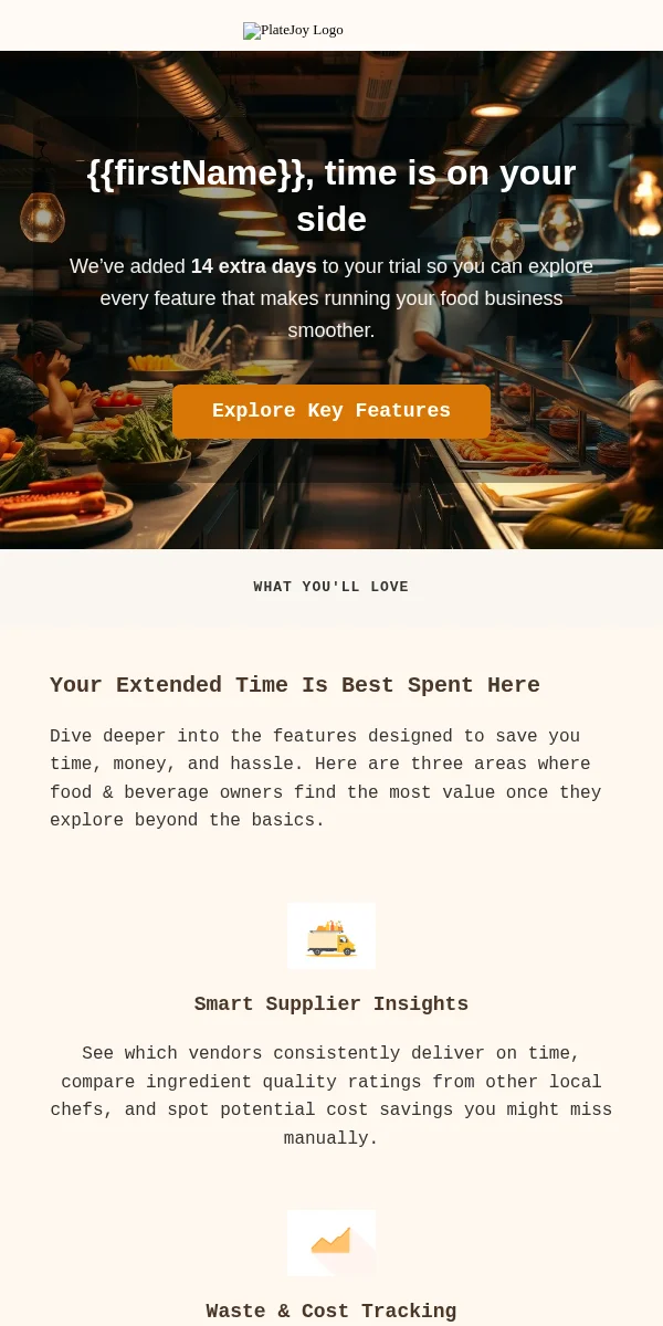 Trial Extension Email Template for Food Beverage