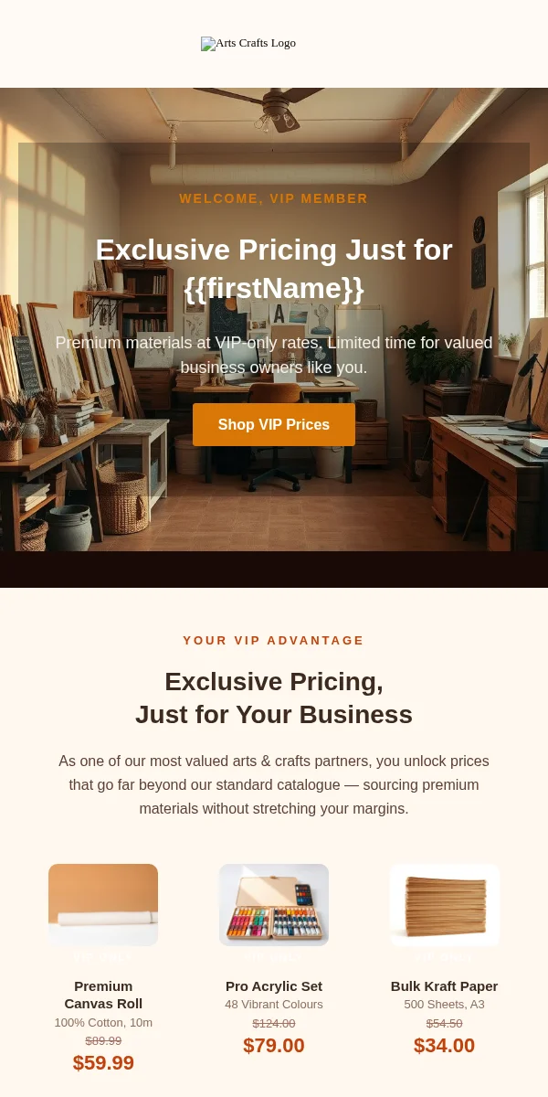 Vip Exclusive Email Template for Arts Crafts