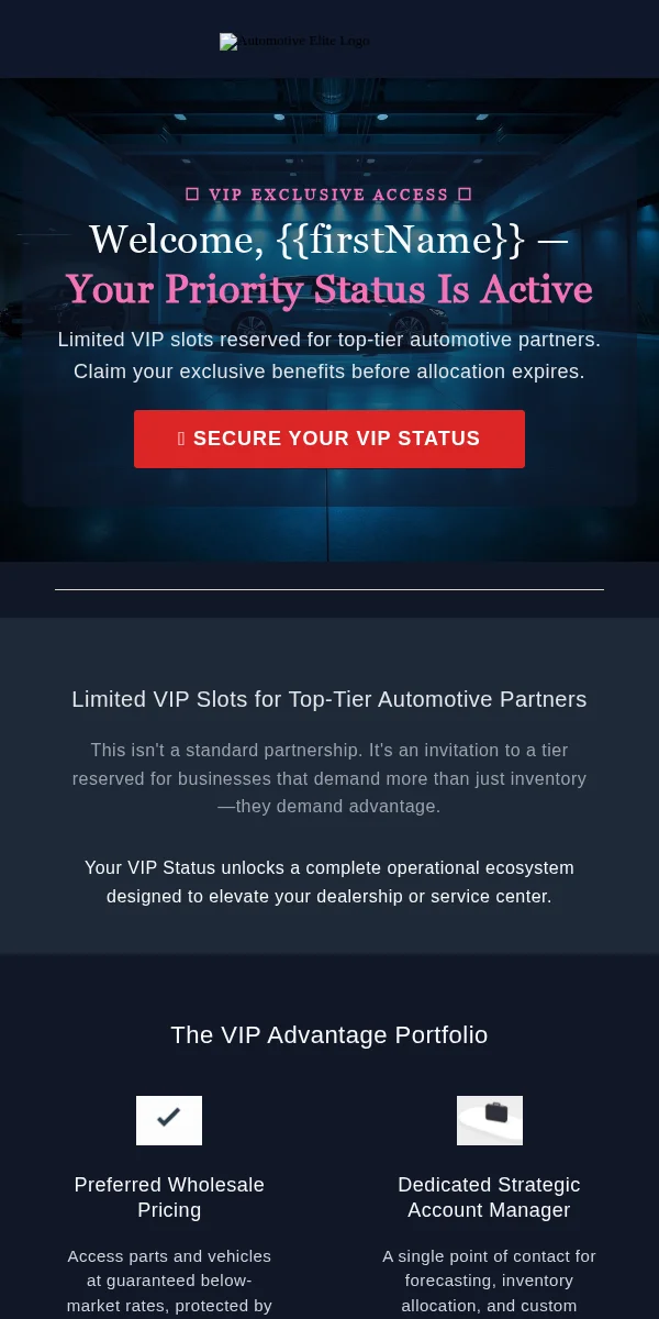 VIP Exclusive Email Template for Automotive