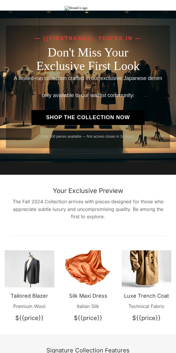 waitlist notification email template for fashion brands
