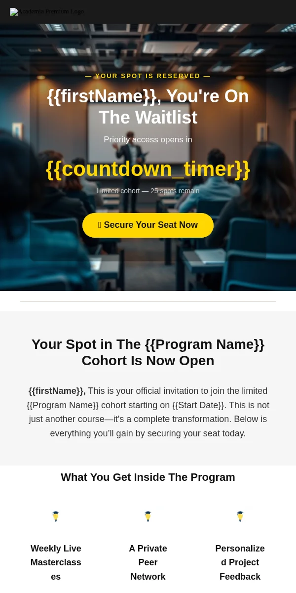 waitlist notification email template for education