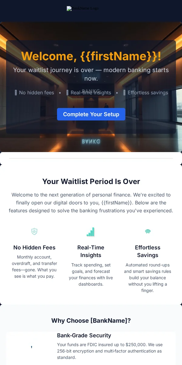 waitlist notification email template for financial services