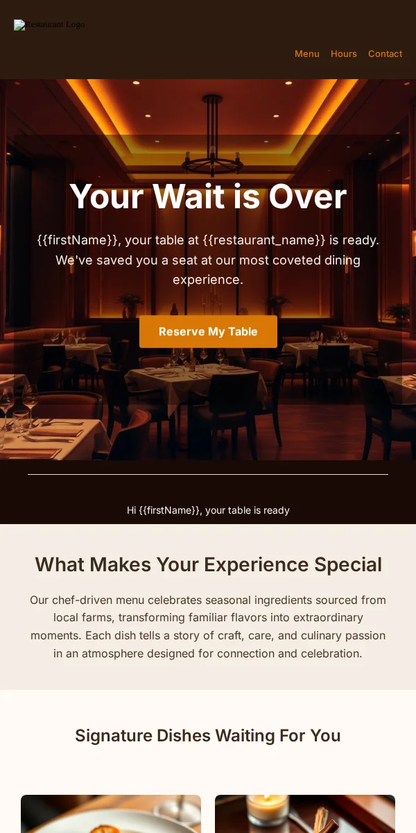 waitlist notification email template for restaurants