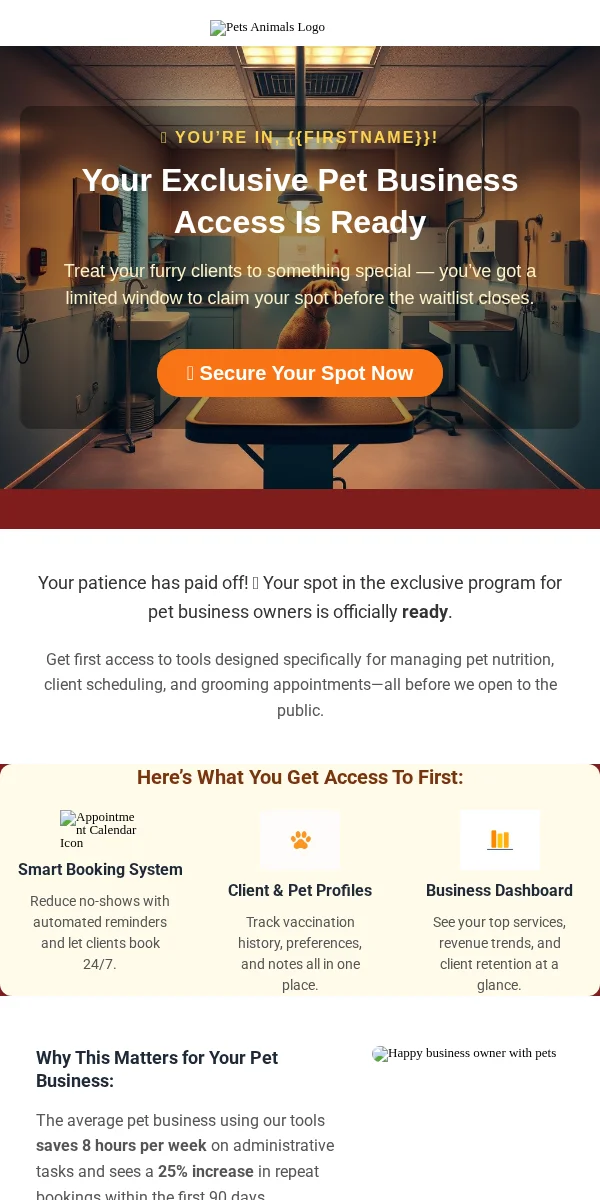 waitlist notification email template for pet businesses