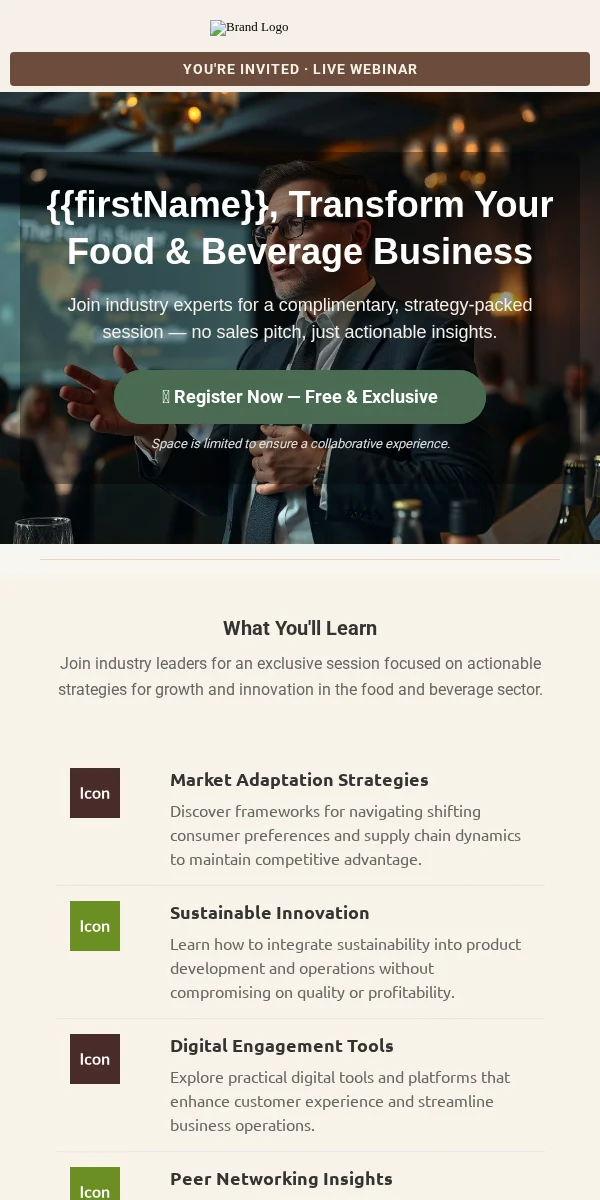 Webinar Invitation Email Template for Food Beverage